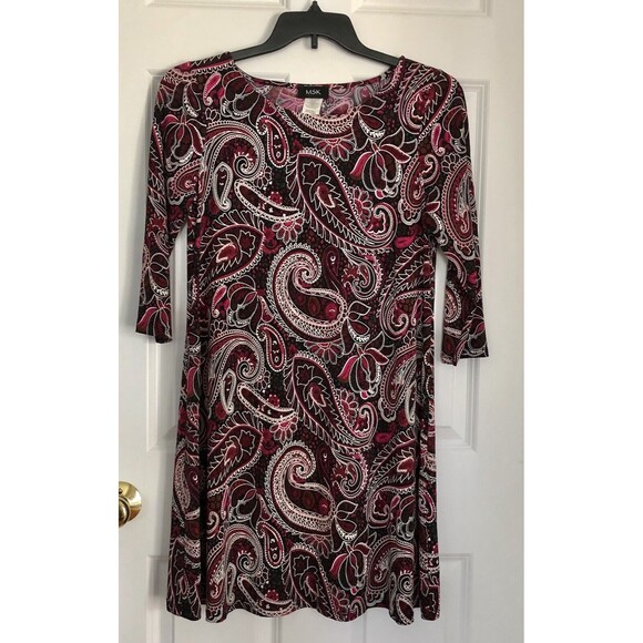 MSK Women's Swing Dress Size Medium Paisley Long Sleeve Crew Neck Pullover - Picture 2 of 9